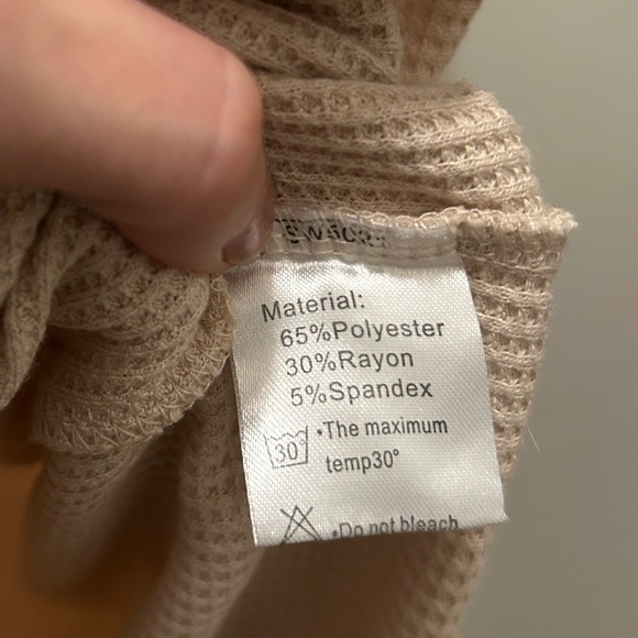 Waffle Knit Long Sleeve Henley Tee Cream Off White - Picture 4 of 5